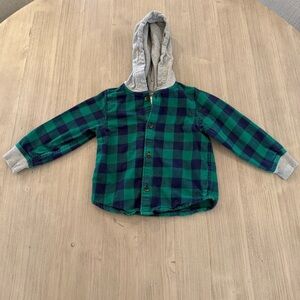 Hooded, plaid, flannel, button-down top from Hanna Andersson